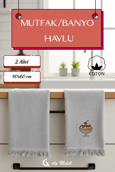 Mutfak ve Banyo Havlusu 2`li %100 Pamuklu Nakışlı El Havlusu - Resim 7