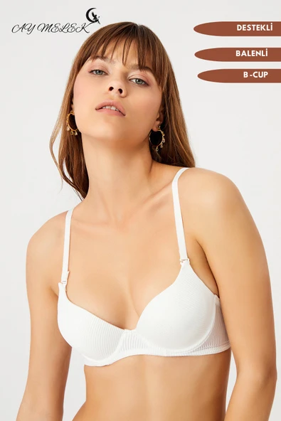 Sütyen Çizgi Desenli B-Cap Destekli Balenli Tasarım - Resim 5