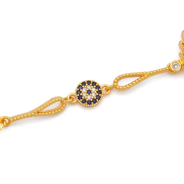 Altın Kaplama İmitasyon Güneş Model Nazar Boncuklu Çeyrek Çerçeveli Bileklik BLK-1218 - Resim 3