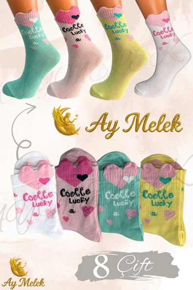 Kadın Çorap (8 Çift) Doğal Pamuklu Desenli Yetişkin Kız Çocuk Çorap - Resim 11