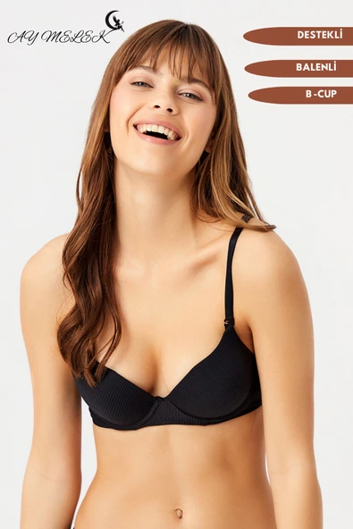 Sütyen Çizgi Desenli B-Cap Destekli Balenli Tasarım - Resim 10