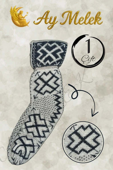 Kadın Yün Çorap (3 Çift) Doğal Lambswool Yünlü Özbek - Türkmen Yün Çorap - Resim 12