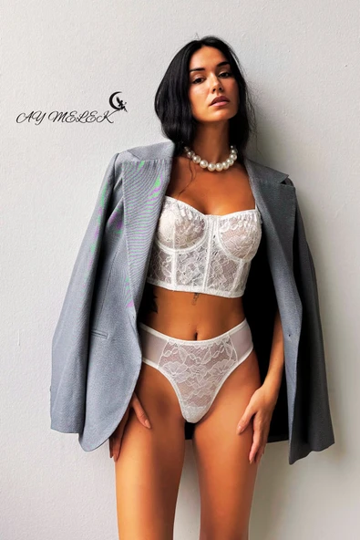 Bustiyer Takım Balenli Simli Kadife Kumaş B-Cap Transparan Tasarım - Resim 6