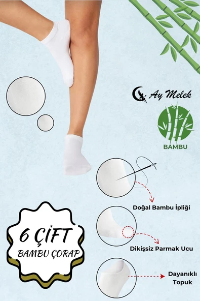 Kadın Çorap (6 Çift) Kısa Patik Bambu Esnek Terletmez Erkek Çorap - Resim 4