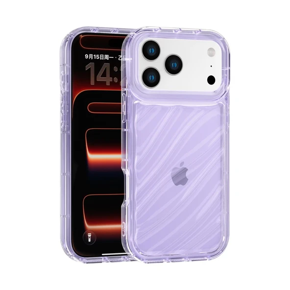 iPhone 17 Pro Uyumlu Telefon Kılıfı Kamera Çıkıntılı Kabartmalı Parlak Desenli Darbe Emici Silikon Kılıf - Resim 6