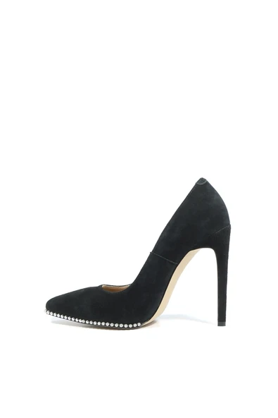 Nemesis Shoes Angel Gerçek Deri Kadın Topuklu Ayakkabı Siyah Süet - Resim 4