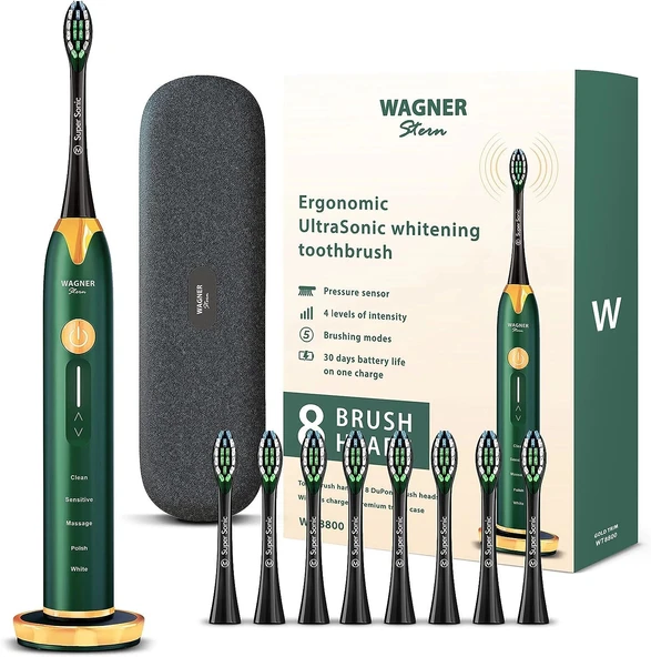 Wagner Stern Basınç Sensörlü Ultrasonik Beyazlatıcı Diş Fırçası - Yeşil-Altın ürün görseli 1