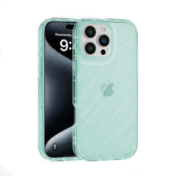 iPhone 16 Pro Uyumlu Telefon Kılıfı Kamera Çıkıntılı Kabartmalı Parlak Desenli Darbe Emici Silikon Kılıf - Resim 8