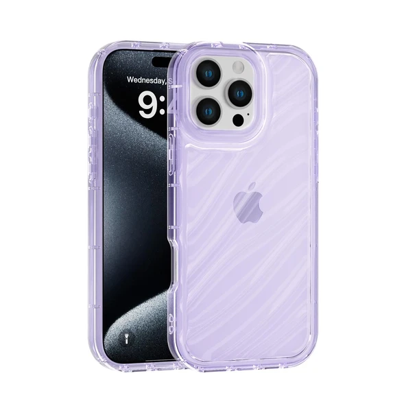 iPhone 16 Pro max Uyumlu Telefon Kılıfı Kamera Çıkıntılı Kabartmalı Parlak Desenli Darbe Emici Silikon Kılıf - Resim 4