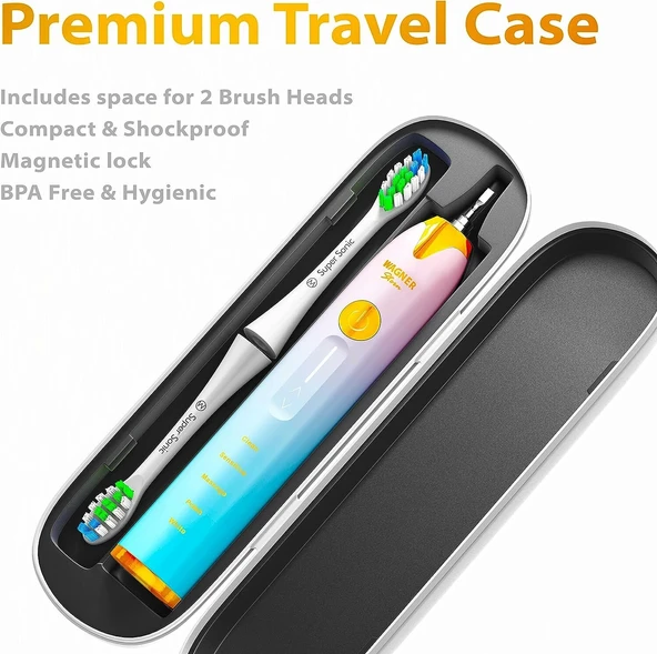 Wagner Stern Basınç Sensörlü Ultrasonik Beyazlatıcı Diş Fırçası - Mavi-Pembe - Resim 3