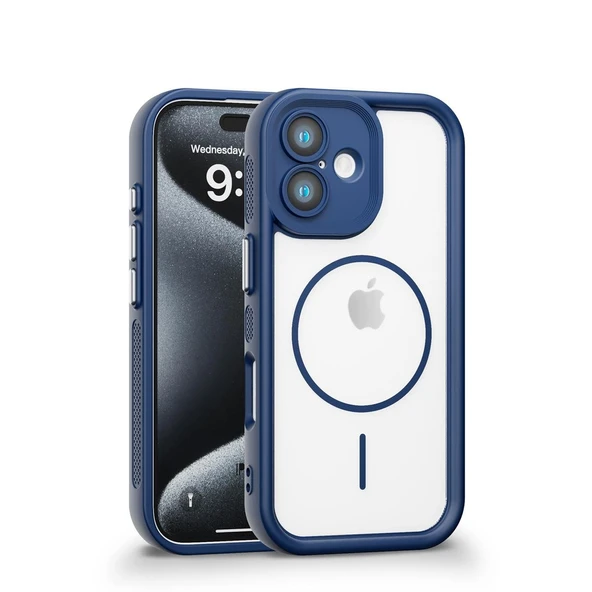 iPhone 16 Plus Uyumlu Kamera Korumalı Magsafe Wireless Şarj Özellikli Mat Silikon Lacivert renkli Silikon Telefon Kılıfı ürün görseli
