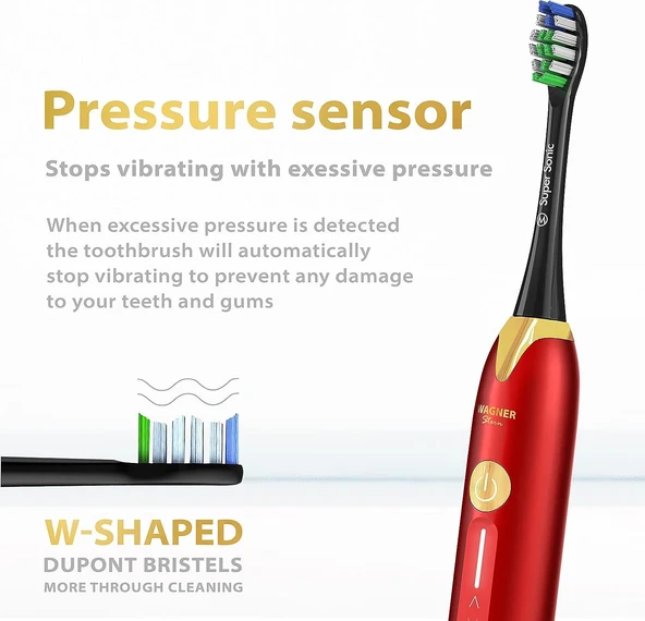 Wagner Stern Basınç Sensörlü Ultrasonik Beyazlatıcı Diş Fırçası - Bordo-Altın - Resim 2