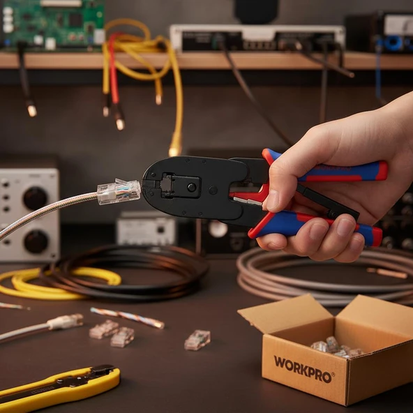 WORKPRO WP292001 RJ45/RJ11/RJ12/RJ22 Profesyonel Konnektör Sıkma Pensesi - Resim 5