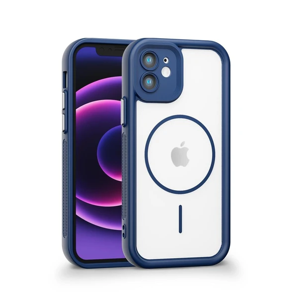 iPhone 12 Uyumlu Kamera Korumalı Magsafe Wireless Şarj Özellikli Mat Silikon Lacivert renkli Silikon Telefon Kılıfı ürün görseli