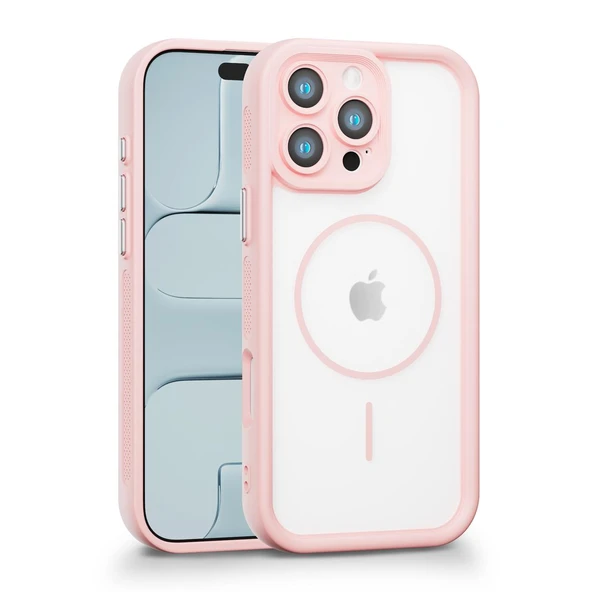 iPhone 16 Pro Uyumlu Kamera Korumalı Magsafe Wireless Şarj Özellikli Mat Silikon Pembe renkli Silikon Telefon Kılıfı ürün görseli