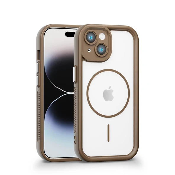 iPhone 15 Uyumlu Kamera Korumalı Magsafe Wireless Şarj Özellikli Mat Silikon Haki renkli Silikon Telefon Kılıfı ürün görseli