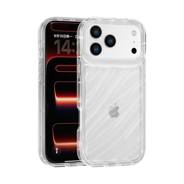 iPhone 17 Pro Uyumlu Telefon Kılıfı Kamera Çıkıntılı Kabartmalı Parlak Desenli Darbe Emici Silikon Kılıf - Resim 4