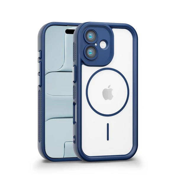 iPhone 17 Uyumlu Kamera Korumalı Magsafe Wireless Şarj Özellikli Mat Silikon Lacivert renkli Silikon Telefon Kılıfı ürün görseli