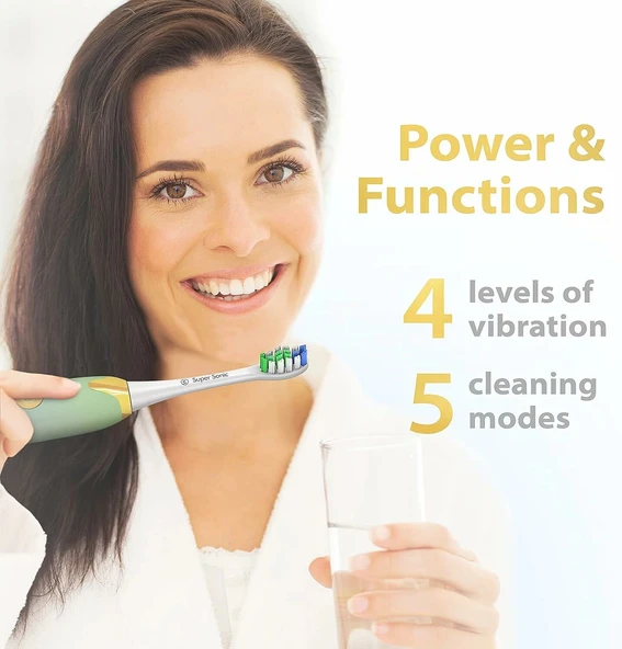 Wagner Stern Basınç Sensörlü Ultrasonik Beyazlatıcı Diş Fırçası - Mavi-Yeşil - Resim 3