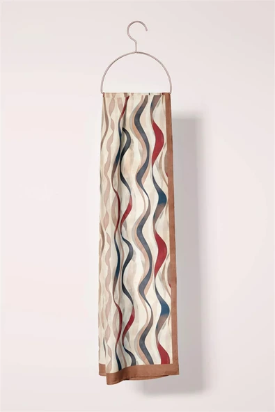 I81 %100 İpek Geometrik Desenli Kadın Fular - Resim 3