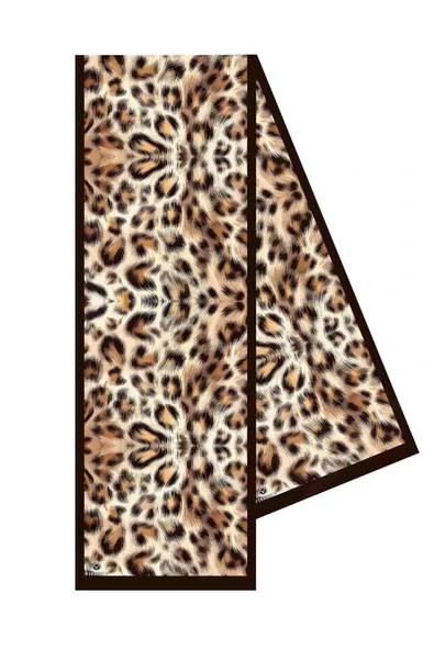 I74 %100 İpek Leopar Desenli Kadın Fular - Resim 2