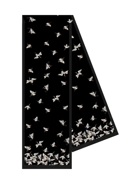 I76 %100 İpek Leylek Desenli Kadın Fular - Resim 3