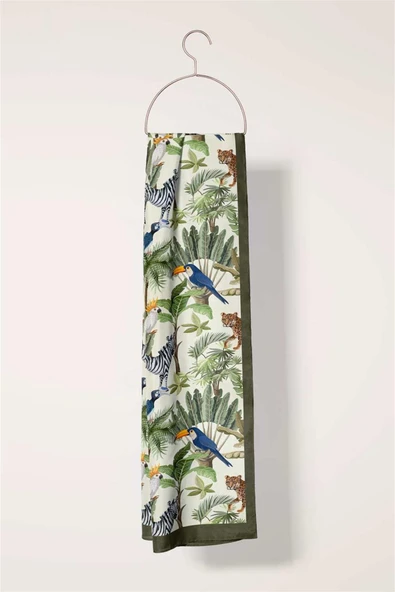 I82 %100 İpek Safari Desenli Kadın Fular - Resim 5