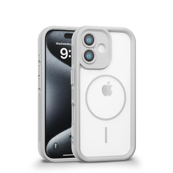 iPhone 16 Plus Uyumlu Kamera Korumalı Magsafe Wireless Şarj Özellikli Mat Silikon Gri renkli Silikon Telefon Kılıfı ürün görseli