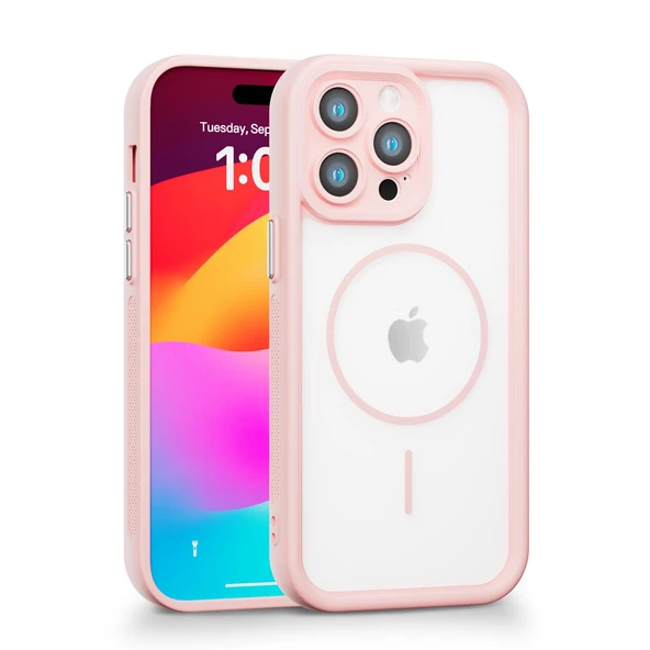 iPhone 13 Pro Max  Uyumlu Kamera Korumalı Magsafe Wireless Şarj Özellikli Mat Silikon Pembe renkli Silikon Telefon Kılıfı ürün görseli