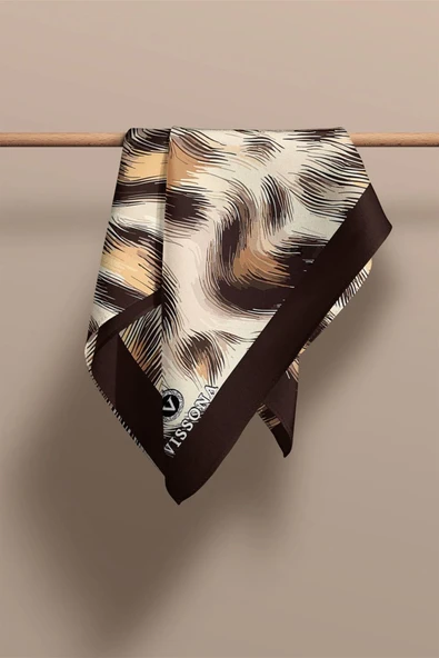 I74 %100 İpek Leopar Desenli Kadın Fular - Resim 3