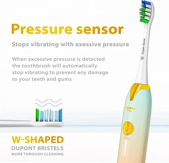 Wagner Stern Basınç Sensörlü Ultrasonik Beyazlatıcı Diş Fırçası - Şeftali-Mavi - Resim 4