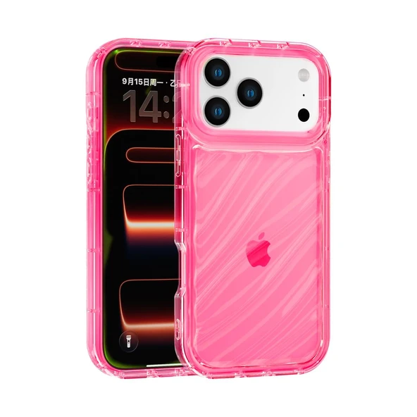 iPhone 17 Pro Uyumlu Telefon Kılıfı Kamera Çıkıntılı Kabartmalı Parlak Desenli Darbe Emici Silikon Kılıf - Resim 8