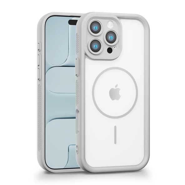 iPhone 16 Pro Uyumlu Kamera Korumalı Magsafe Wireless Şarj Özellikli Mat Silikon Gri renkli Silikon Telefon Kılıfı ürün görseli