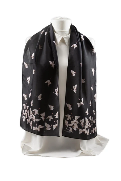 I76 %100 İpek Leylek Desenli Kadın Fular - Resim 5