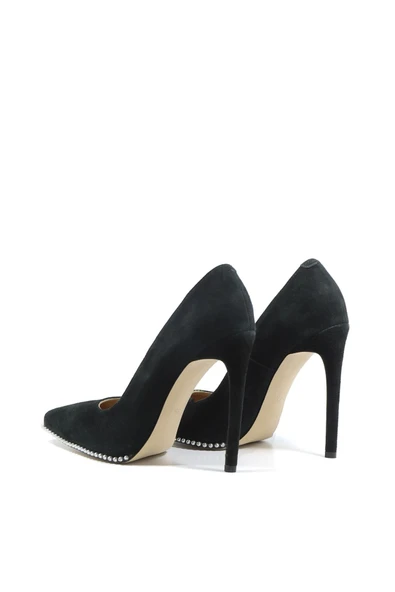 Nemesis Shoes Angel Gerçek Deri Kadın Topuklu Ayakkabı Siyah Süet - Resim 5