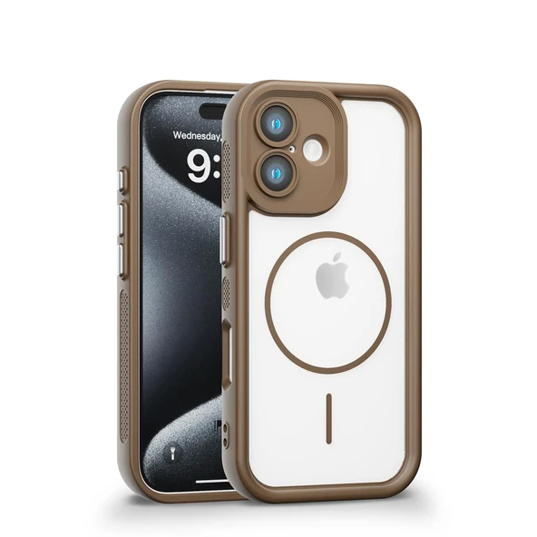iPhone 16 Plus Uyumlu Kamera Korumalı Magsafe Wireless Şarj Özellikli Mat Silikon Haki renkli Silikon Telefon Kılıfı ürün görseli