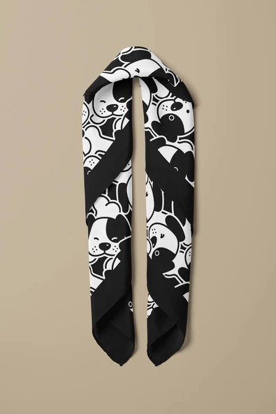 A14 Siyah Beyaz Köpek Bandanası Premium Özel Üretim 55X55 DG2063 - Resim 3