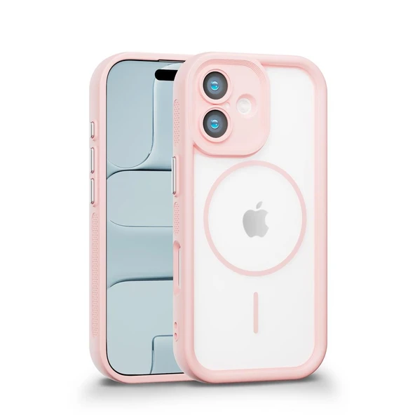 iPhone 17 Uyumlu Kamera Korumalı Magsafe Wireless Şarj Özellikli Mat Silikon Pembe renkli Silikon Telefon Kılıfı ürün görseli