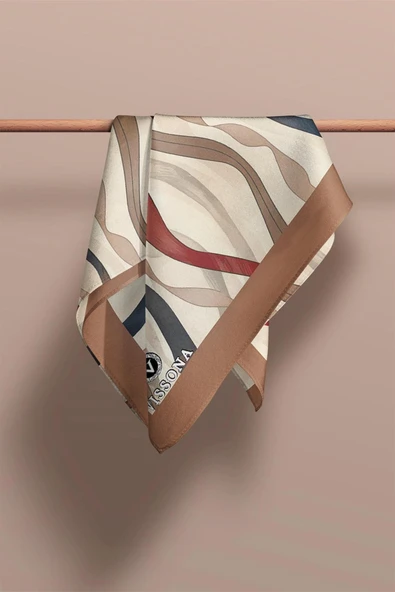 I81 %100 İpek Geometrik Desenli Kadın Fular - Resim 2