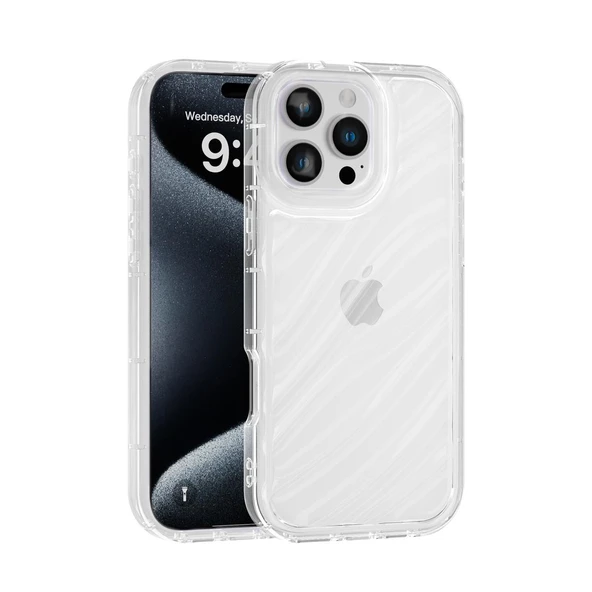 iPhone 16 Pro Uyumlu Telefon Kılıfı Kamera Çıkıntılı Kabartmalı Parlak Desenli Darbe Emici Silikon Kılıf - Resim 2