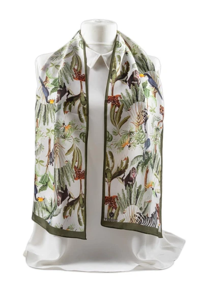 I82 %100 İpek Safari Desenli Kadın Fular - Resim 4