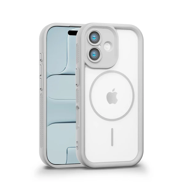 iPhone 17 Uyumlu Kamera Korumalı Magsafe Wireless Şarj Özellikli Mat Silikon Gri renkli Silikon Telefon Kılıfı ürün görseli