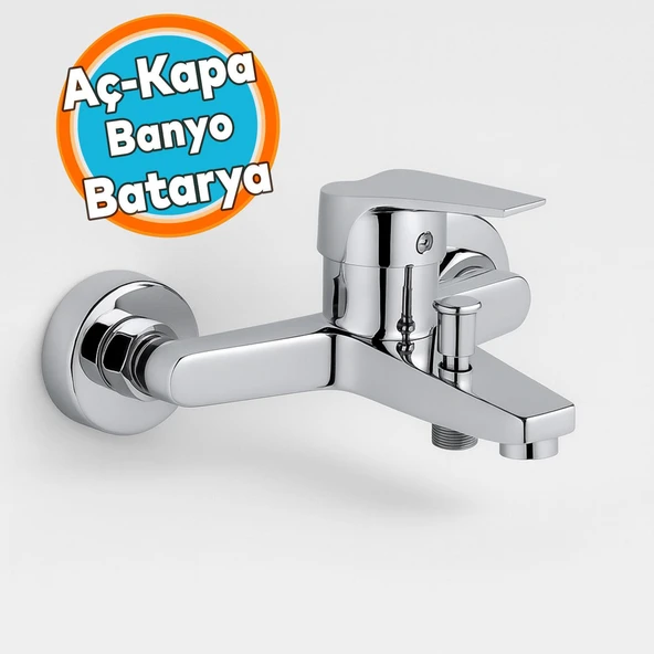 Tek Kollu Aç Kapa Krom Banyo Bataryası Duvar Tipi Armatür Premium Modern Tasarım Sıcak Soğuk Ayarlı ürün görseli 1