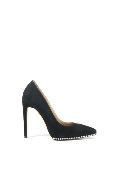 Nemesis Shoes Angel Gerçek Deri Kadın Topuklu Ayakkabı Siyah Süet - Resim 3