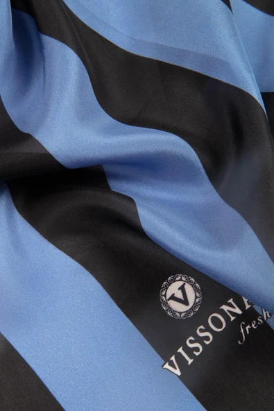 %100 İpek Şerit Ve Varak Desenli Saks - Fuşya Renkli 92x210 Şal - Resim 2