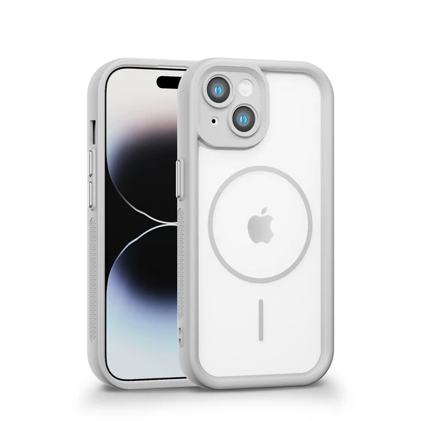 iPhone 15 Uyumlu Kamera Korumalı Magsafe Wireless Şarj Özellikli Mat Silikon Gri renkli Silikon Telefon Kılıfı ürün görseli