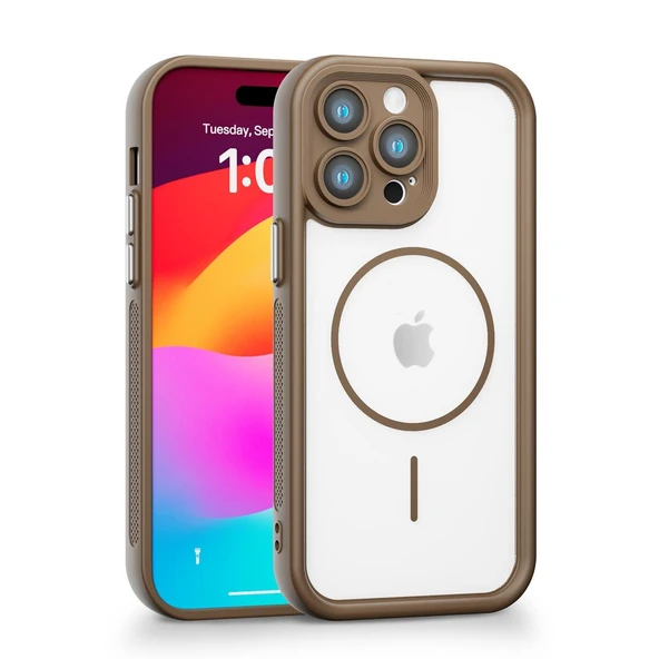 iPhone 15 Pro Max Uyumlu Kamera Korumalı Magsafe Wireless Şarj Özellikli Mat Silikon Haki renkli Silikon Telefon Kılıfı ürün görseli