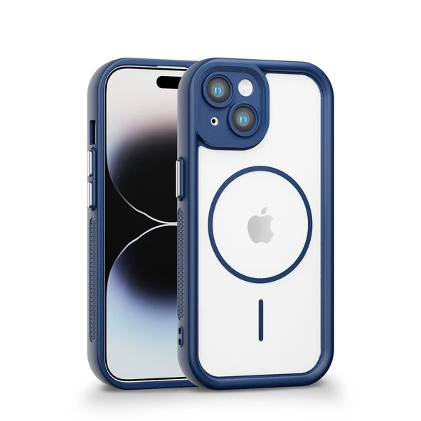 iPhone 15 Uyumlu Kamera Korumalı Magsafe Wireless Şarj Özellikli Mat Silikon Lacivert renkli Silikon Telefon Kılıfı ürün görseli