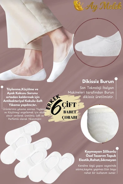 Erkek Çorap (6 Çift) Silikon Topuk Kaymayan Burun Dikişsiz Kaliteli Babet Çorap - Resim 7