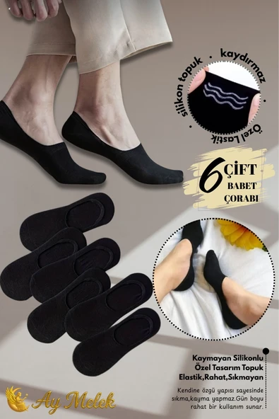 Erkek Çorap (6 Çift) Silikon Topuk Kaymayan Burun Dikişsiz Kaliteli Babet Çorap - Resim 4